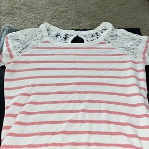 Pink and white lace back dress shirt